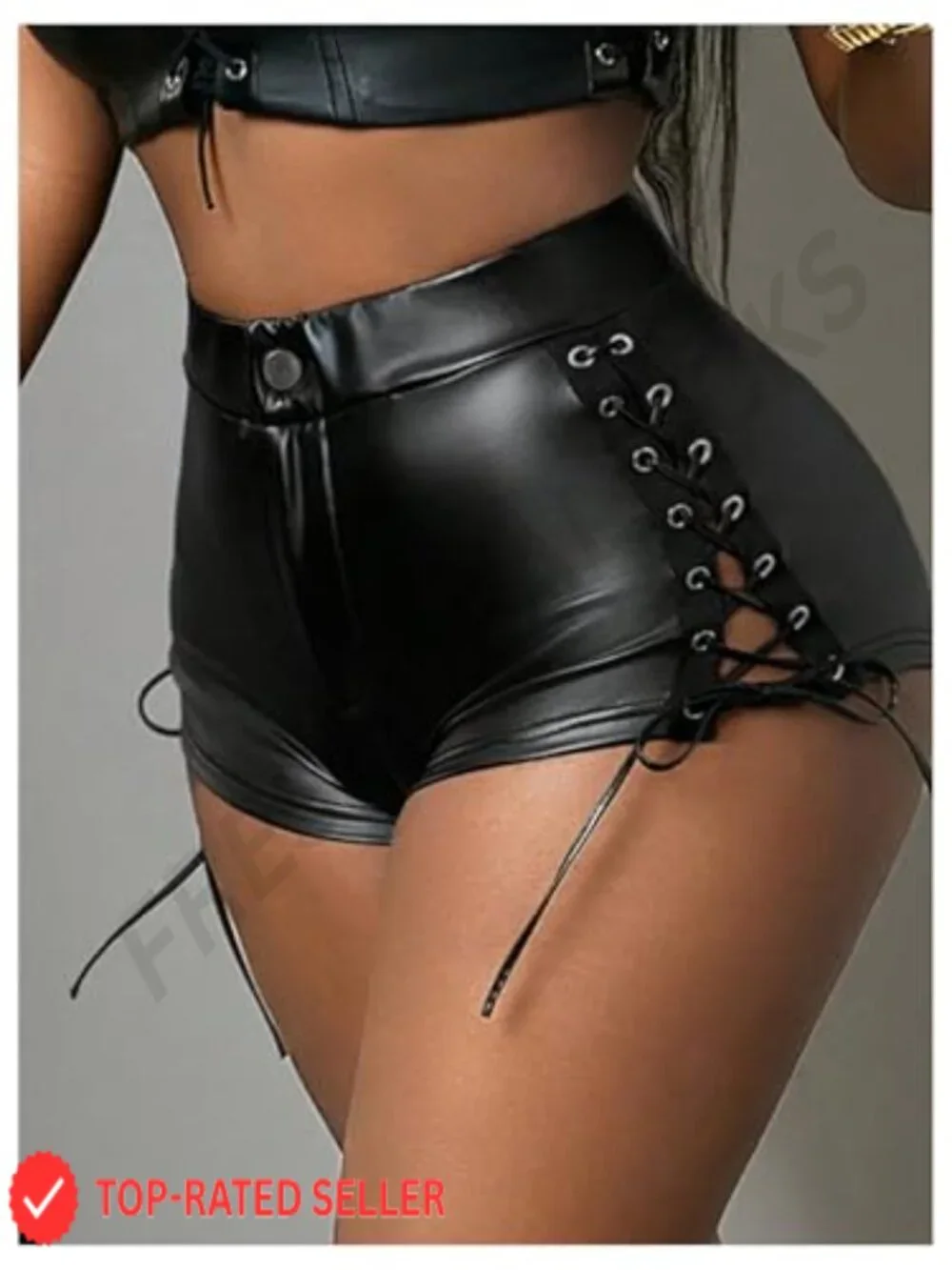 High Waist Lace Up PU Leather Mini Shorts for Going Out Rave